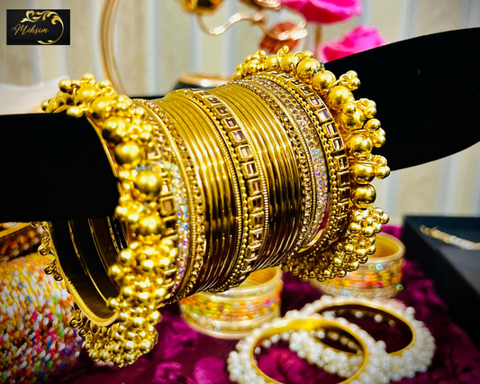Gold Pearls Indian Bangles